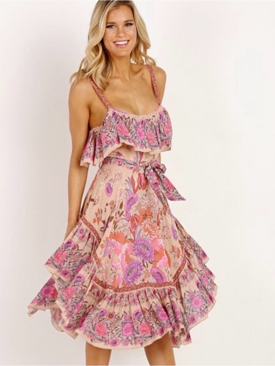 Spell Dresses & Skirts - Spell Flamingo Pink Floral Ruffled Maxi Dress